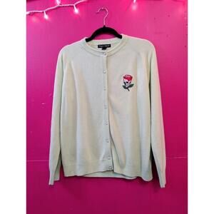Mint Green Cardigan with Skull and Roses Patch L